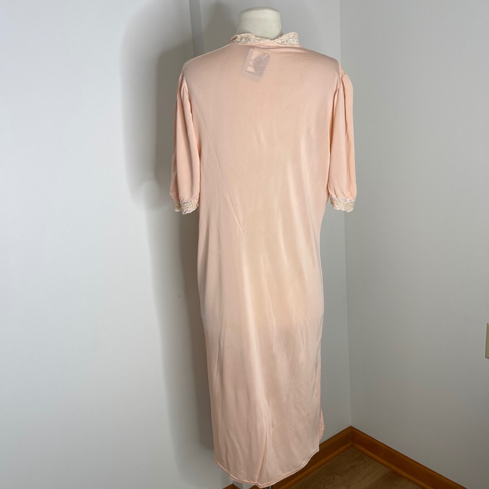 Schiesser Vintage Peach Lace Trim Nightgown Short Sleeve Keyhole Neck Size 44 - Picture 6 of 9